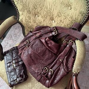 Kooba Paige . Plum Leather Tote + Matching Wallet